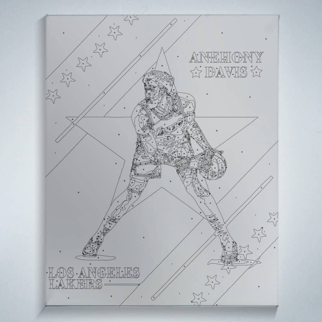 Paint by numbers outline on canvas of LA Lakers star player Anthony Davis