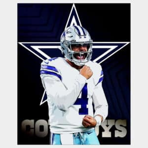 Poster of Dak Prescott star QB celebrating with Dallas Cowboys star in background