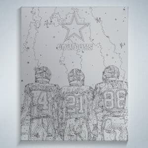 Do it yourself paint by number framed canvas of NFL Dallas Cowboys triplets Dak Prescott CeeDee Lamb Zeke Elliot dark sky with star background