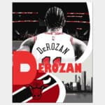 Vector print of Chicago Bulls player Demar DeRozan with Chicago silhouette