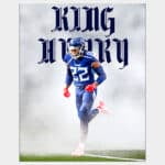 Poster fan art of running back Derrick Henry running onto football field through fog