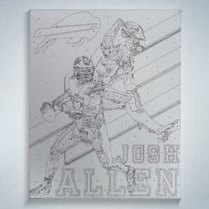 Paint by numbers outline on framed canvas of Buffalo Bill QB Josh Allen Winter Soldier icon hurdle background