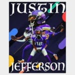 Poster of 4 images of Minnesota Vikings wide receiver Justin Jefferson on a pattern background