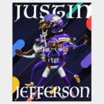 Vector print wall art of 4 Justin Jefferson Minnesota Vikings WR images on pattern background