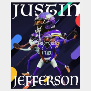 Vector print wall art of 4 Justin Jefferson Minnesota Vikings WR images on pattern background