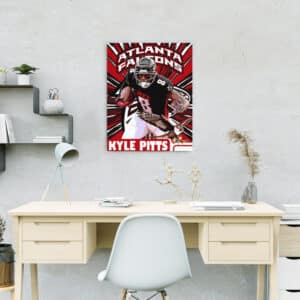 Canvas wall art of Kyle Pitts NFL player for Atlanta Falcons holding football and running