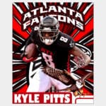 Poster of NFL Tight End Kyle Pitts holding football on red and black background