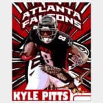Vector print of star NFL TE of the Atlanta Falcons Kyle Pitts with small falcon