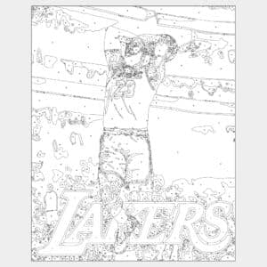 Paint by numbers outline to create wall art of LeBron James LA Lakers NBA player