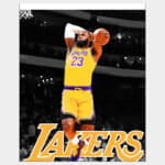 Fan art poster of King James Lebron NBA player for Los Angeles Lakers jumping