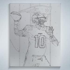 Framed canvas with paint by numbers outline to create fan art of NFL quarterback Mac Jones posing