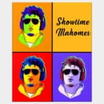 pop art poster of NFL quarterback Patrick Mahomes Showtime Mahomes wearing headphones in quandrants of different colors