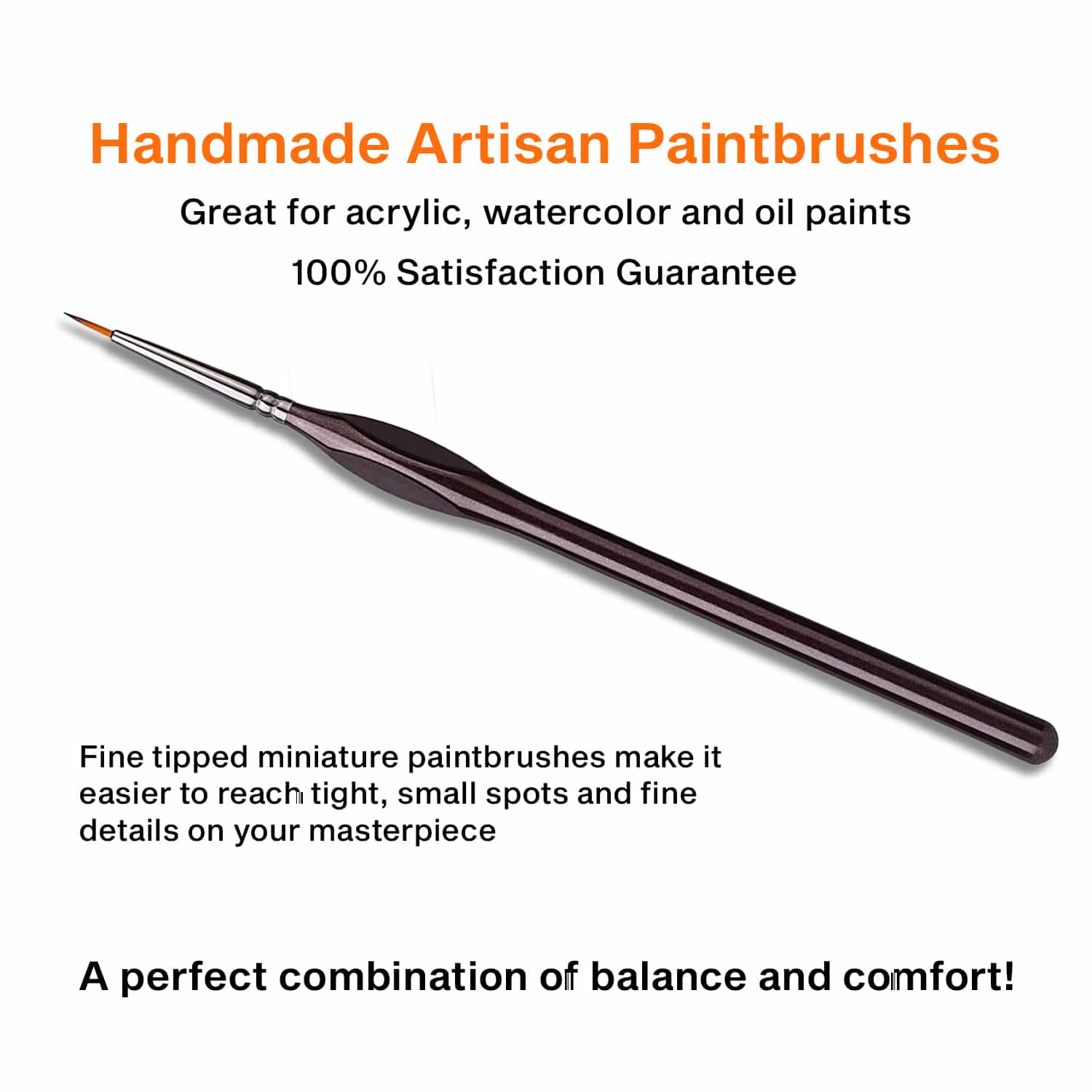 Handmade artisan paintbrush with glossy brown ergonomic handle
