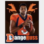 Poster wall art of Denver Broncos quarterback Russell Wilson Let Russ Cook holding a football