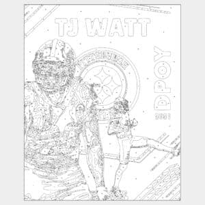 Paint by number outline of Pittsburgh Steelers star player TJ Watt for do it yourself fan art painting