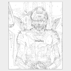 Paint by number outline of QB Tom Brady Goat in TB Buccaneers uniform for do it yourself painting