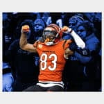 Poster wall art of NFL wide receiver Tyler Boyd celebrating in the crowd The Jungle after scoring a touchdown