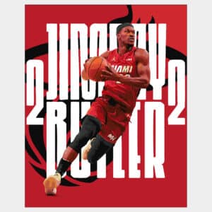 Fan art vector print of NBA player Jimmy Butler holding a basketball
